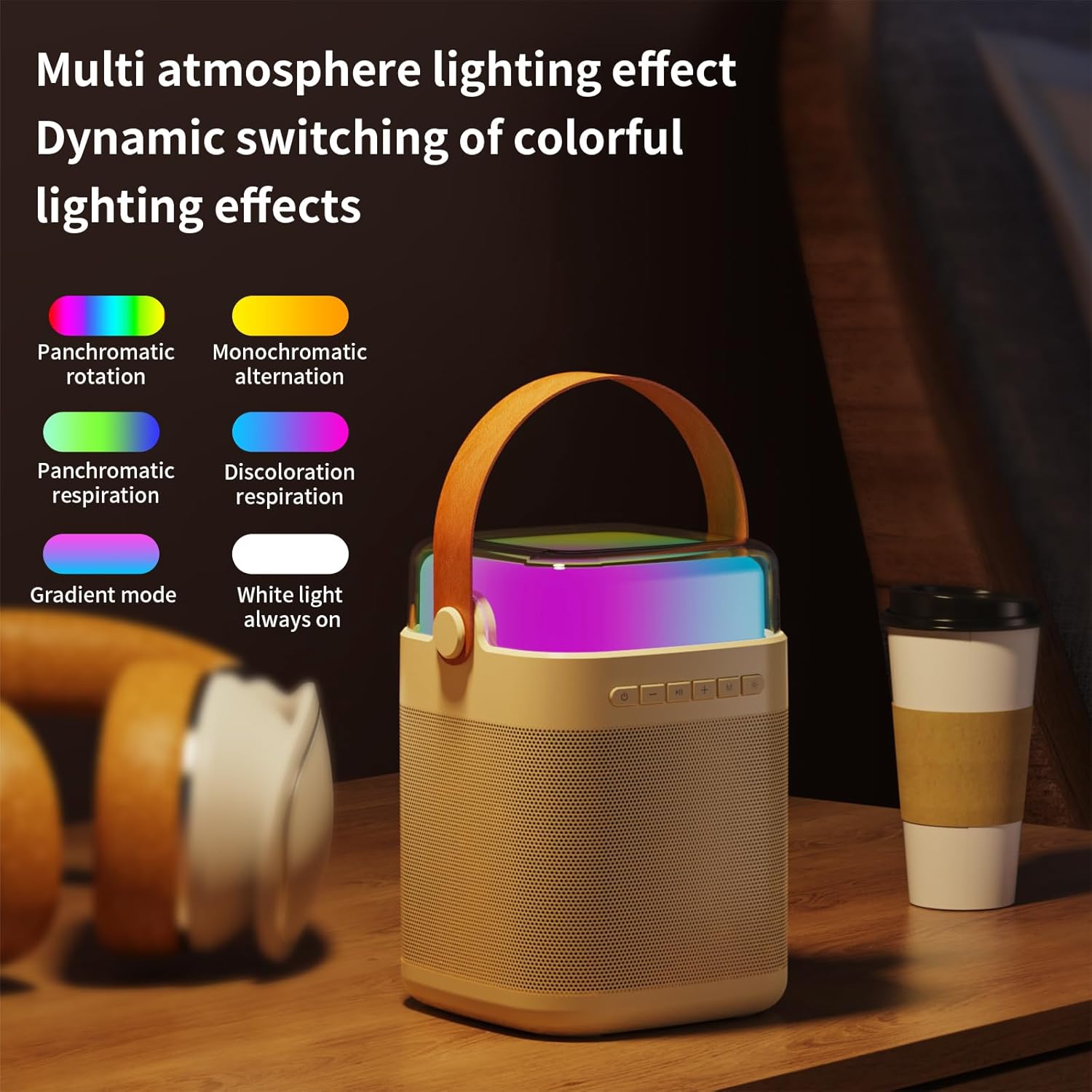 Icons illustrating various input options for the HAILIWEI Karaoke Machine: Colorful Lights, 2 Wireless Microphones, USB Type-C Charging Port, AUX-IN Audio Input, SD Card, and USB-A.