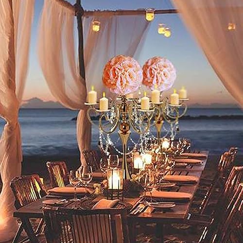 Miniatura 8 de Efavormart - Candelabro votivo de metal dorado de 27 pulgadas con 5 brazos y gotas de cristal colgantes