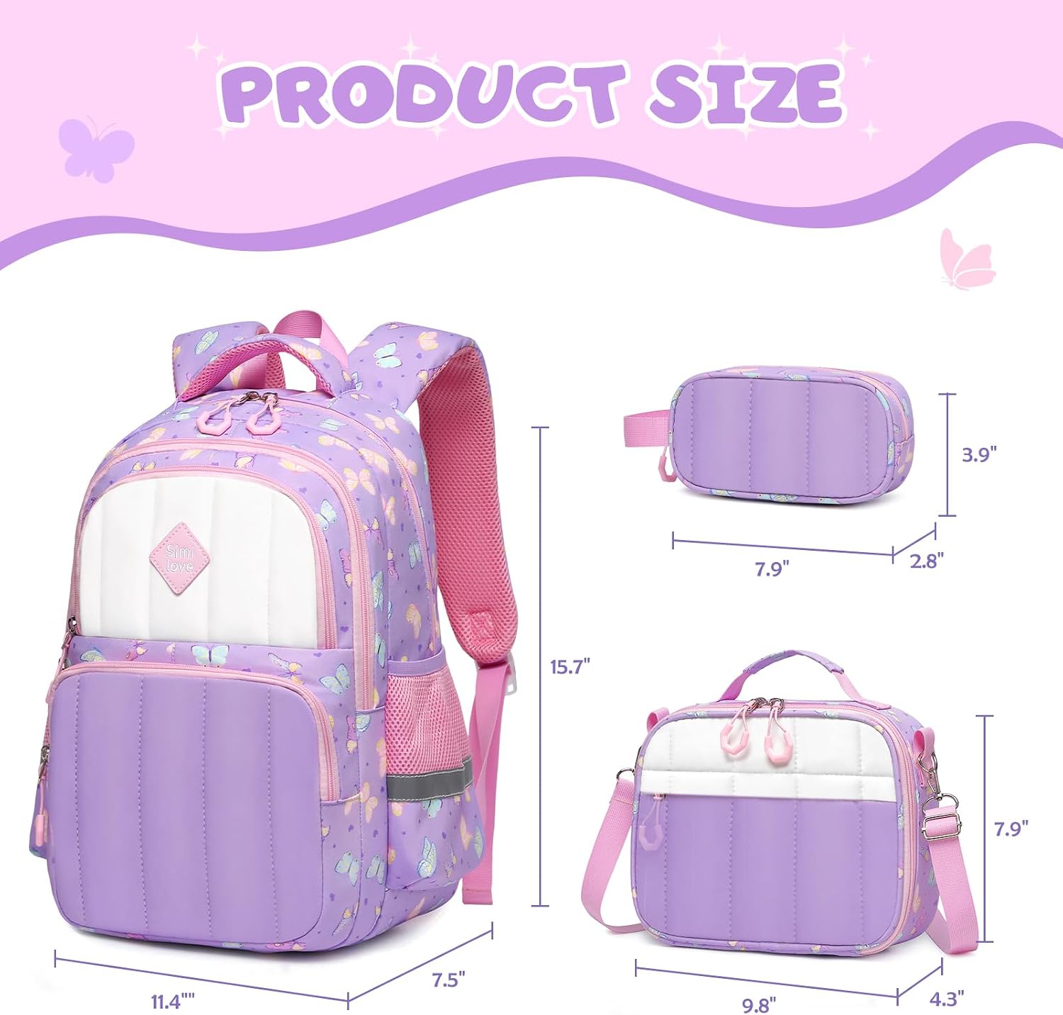 Kindergarten Backpack Girls 3pcs Quilted Backpacks