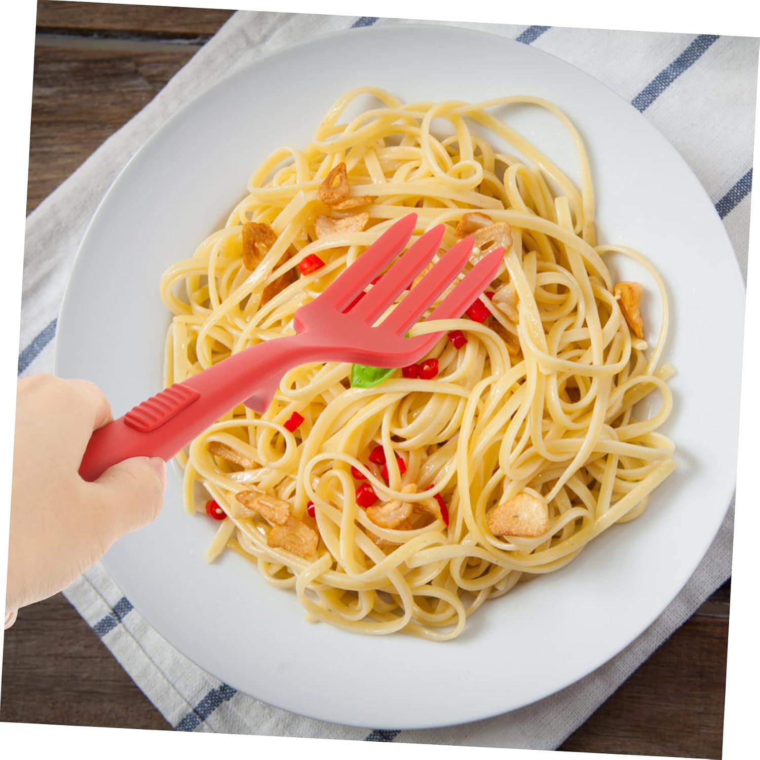 Silicone Cooking Fork for Pasta and Fried Noodles Red Kitchen Tool