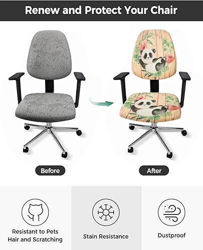 Miniatura 2 de ALAGEO Funda para silla de oficina, diseño de panda de acuarela, funda protectora y elástica de grano de madera floral, fundas protectoras y