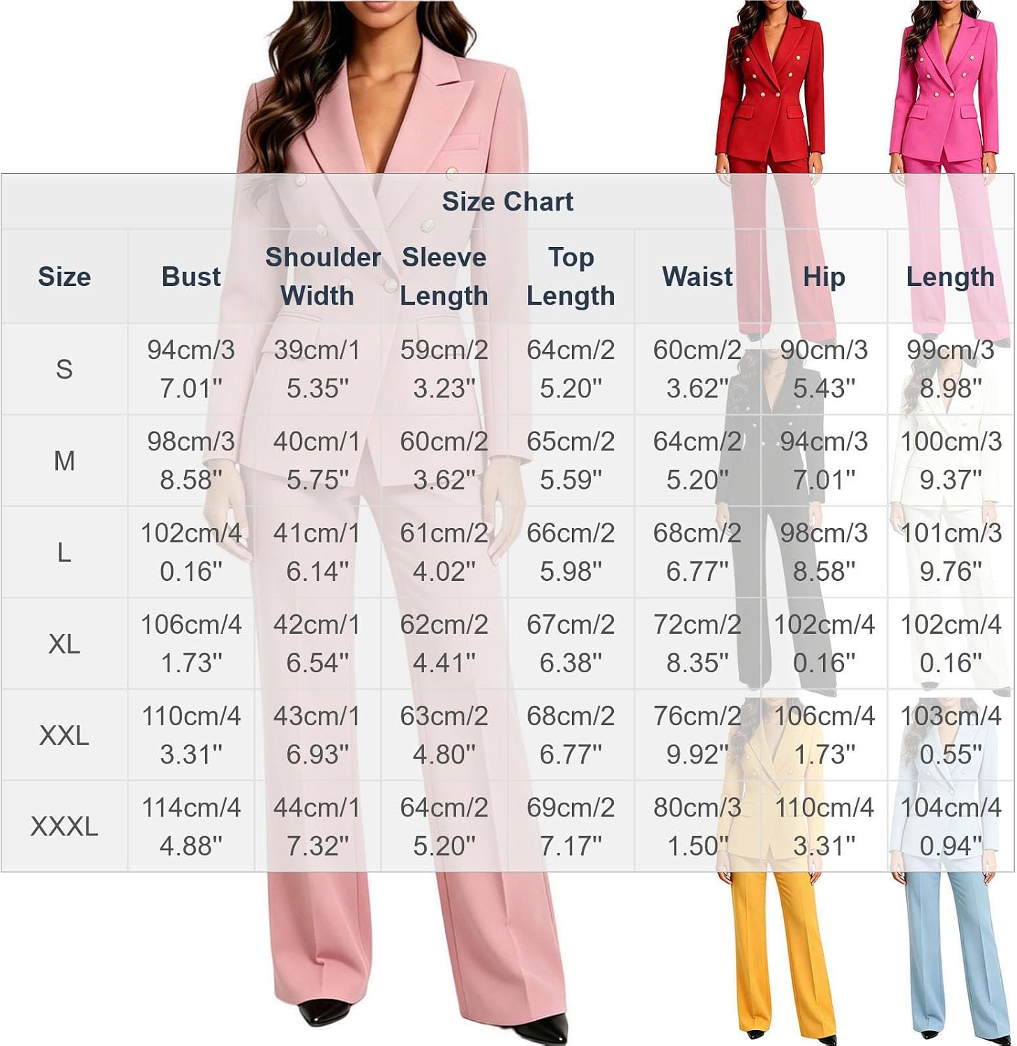 Women Two Piece Suit Set Double Breasted Lapel Blazer & Straight Leg Suit Pants Business Work Office Fitted Outfits