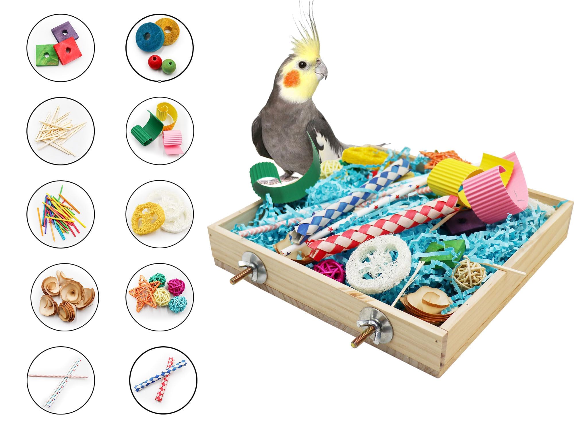Jinkoozz Bird Foraging Toys Box, Wooden Parrot Shredding Toys Box, Bird Chewing Toys, Birdcage Accessories, Suitable for Small Birds Parakeets Cockatiels Love Birds Conures - image 5