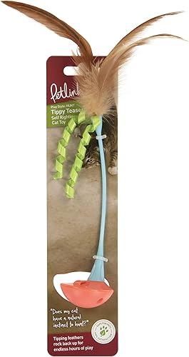 Vista 6 de Petlinks Tippy Teaser - Juguete que se endereza solo con pluma sacudidora para gatos, color azul/naranja, tamaño único