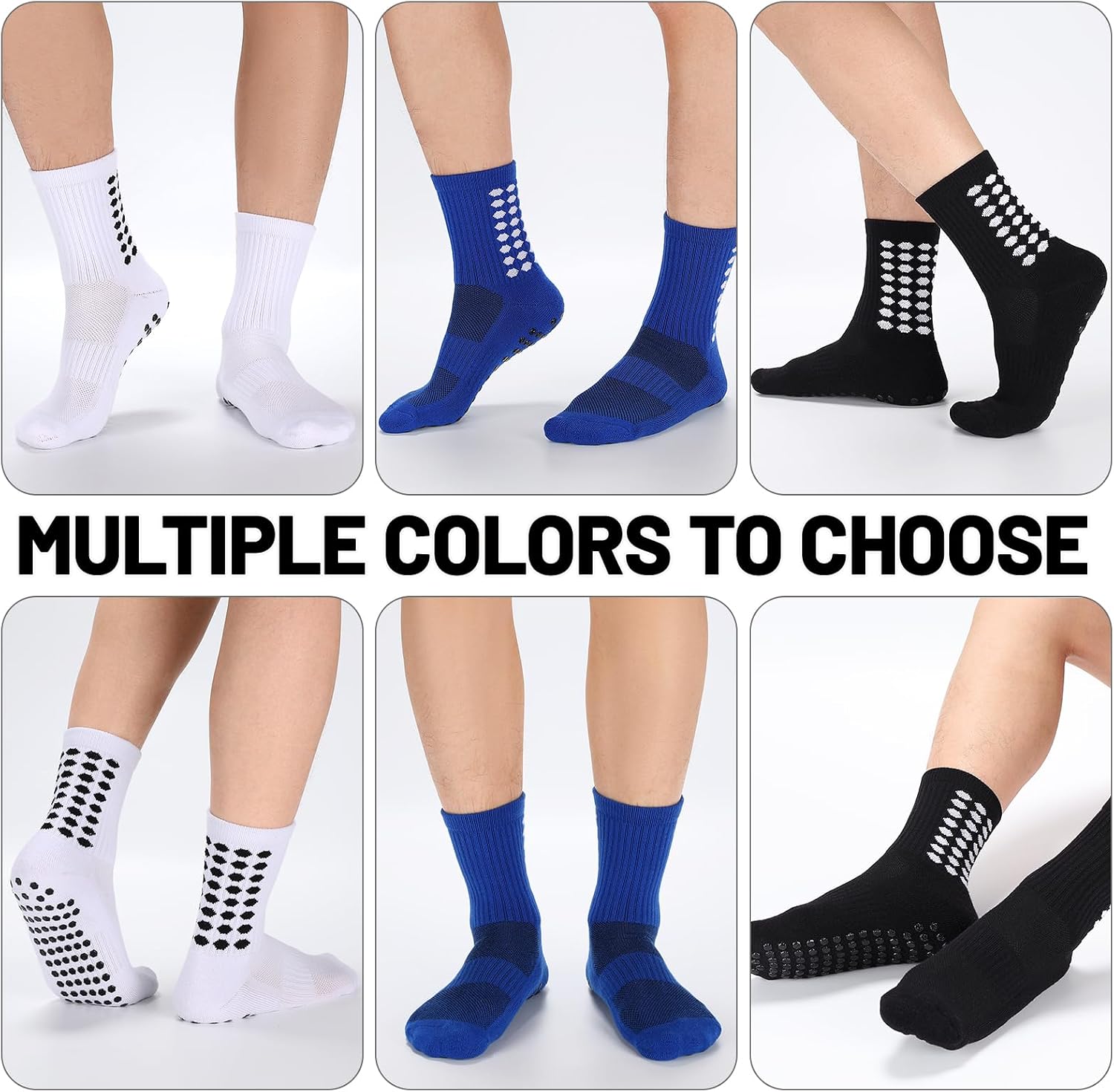 3 Pairs Mens Grip Soccer Socks Non-Slip Football Baseball Soccer Socks for Men Women