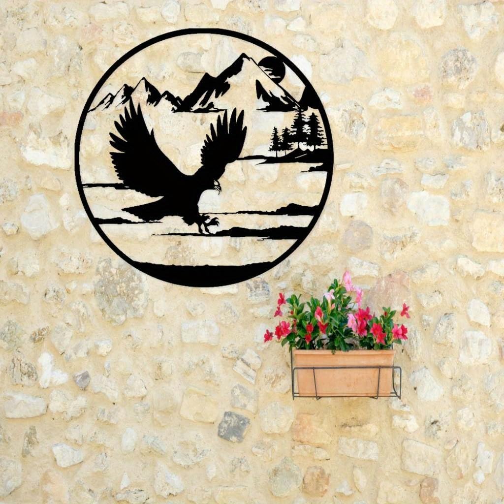 Decoración de pared abstracta contemporánea de metal con diseño de águila, estilo rústico, ideal para sala de estar, oficina o exteriores. Letrero duradero para cazadores y amantes de la naturale