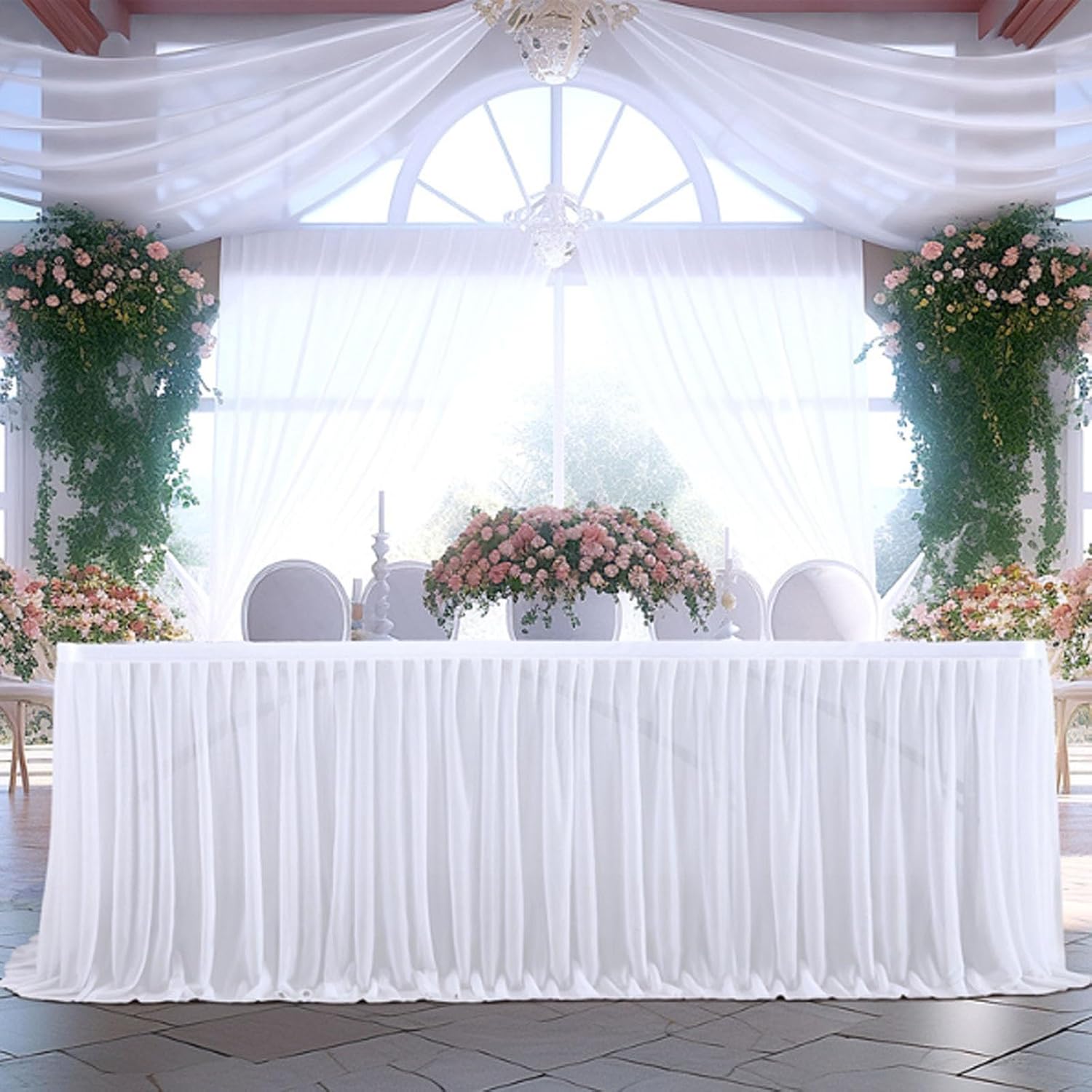 9ft White Table Skirt Tulle Tutu Table Skirt for Rectangle Tables White Ruffle Table Cloth for Wedding Bridal Baby Baptism Birthday Party Banquet Decoration(L108in H30in)(Brown,L2.75*H0.77m/(108*30in)