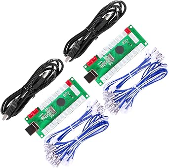 Arcade 2 Player Zero Delay USB Encoder PC Game Controller Arcade Joystick Button for PC, MAME, Raspberry Pi, Arcade1Up - 3X Red Power Output 2 Pin + Hap Style