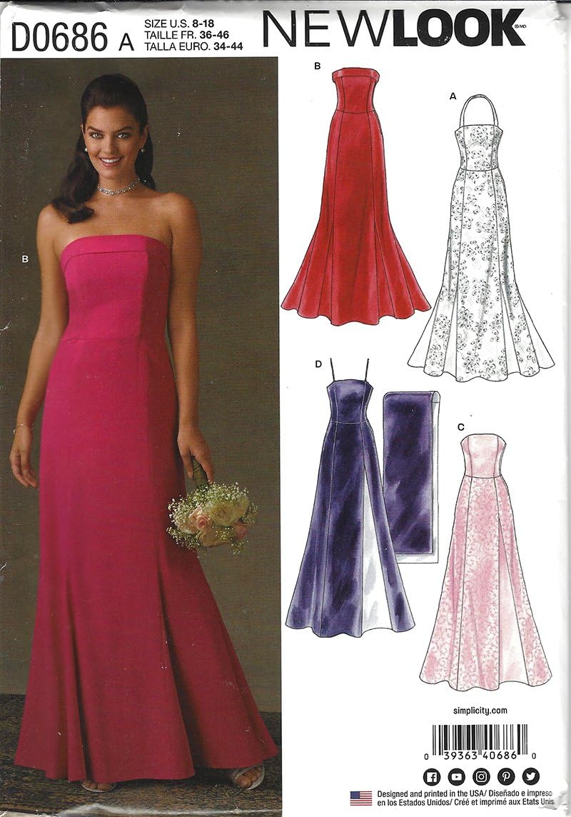 New Look Schnittmuster Kleid - Papierschnitt Größe 34-46 Mit Variablen Ärmeln