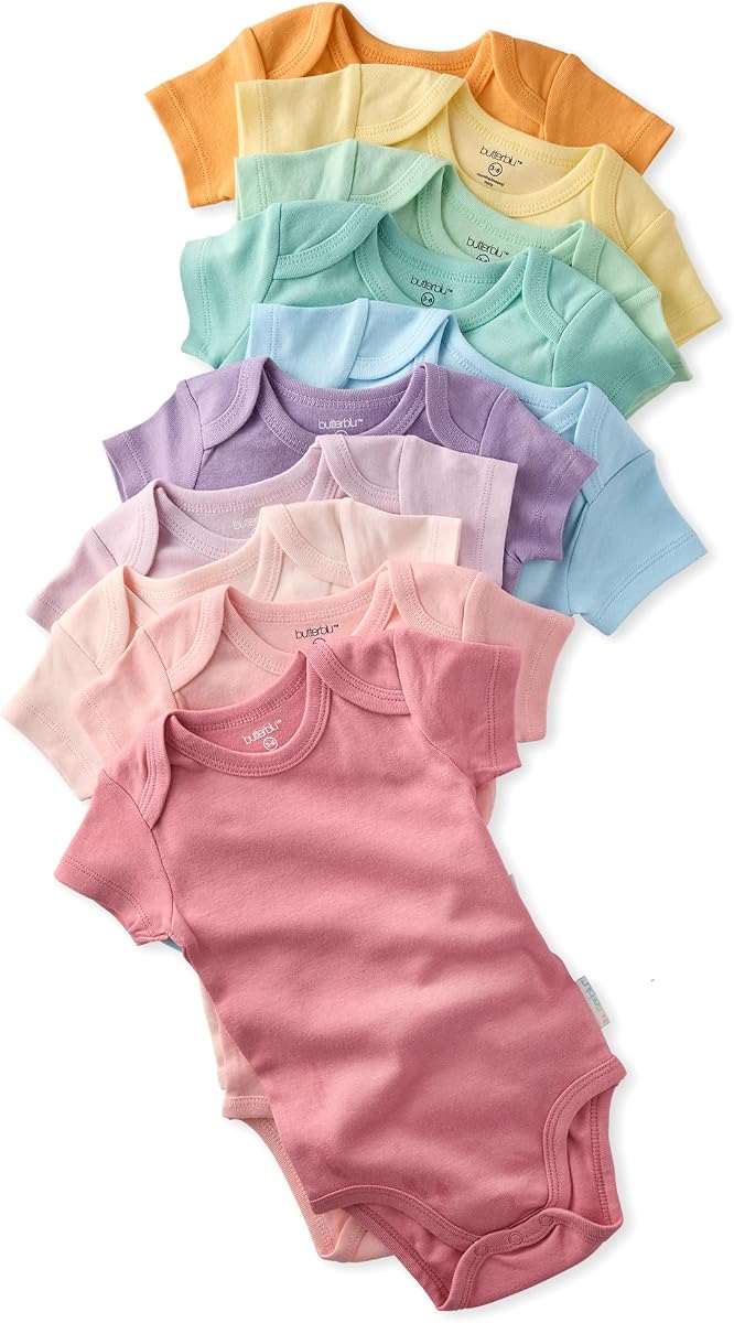 Butterblu Avery Multipack de bodis de manga corta 100% algodón orgánico | Algodón orgánico certificado GOTS para bebés y niñas pequeñas, niños, cierre fácil a presión, lavado a máquina, paquete de 5, paquete de 10