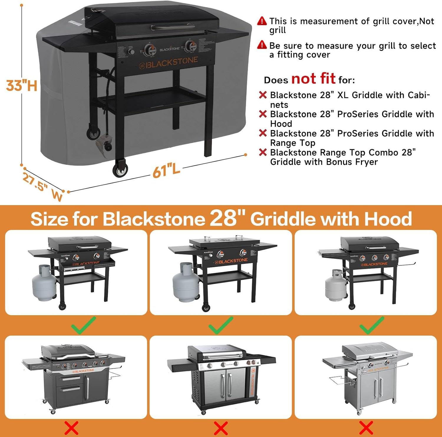 PasWith Griddle Cover for Blackstone 28 inch Griddle with Hood,Upgraded Rip-Proof & Waterproof Windproof 600D 5483 Grill Cover for Blackstone 2 Burner Griddle with Strap and Air Vent