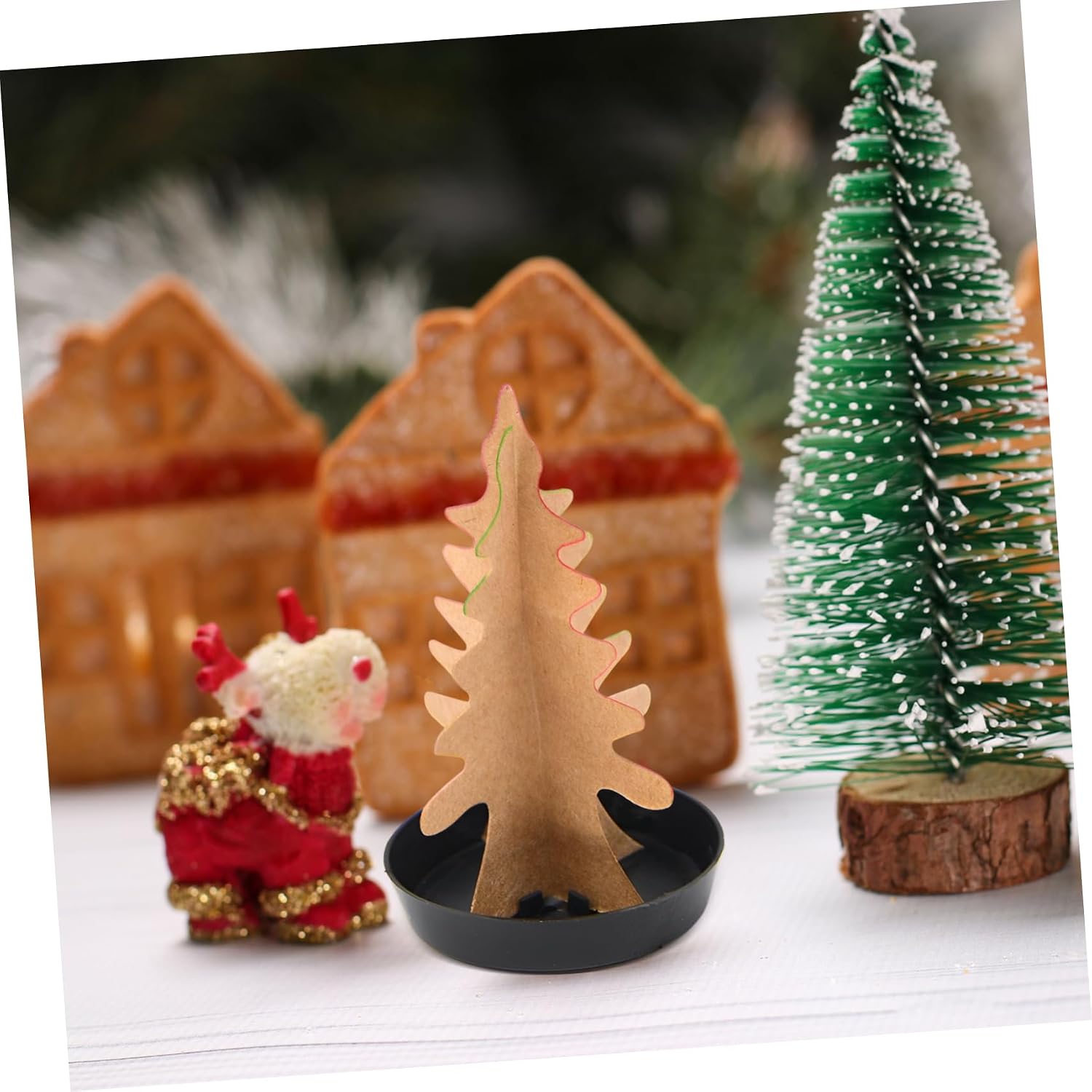 48pcs Mini Paper Christmas Tree Bases Trays for Mini Xmas Tree Decor Stability Visual Appeal for Holiday Displays Spaces