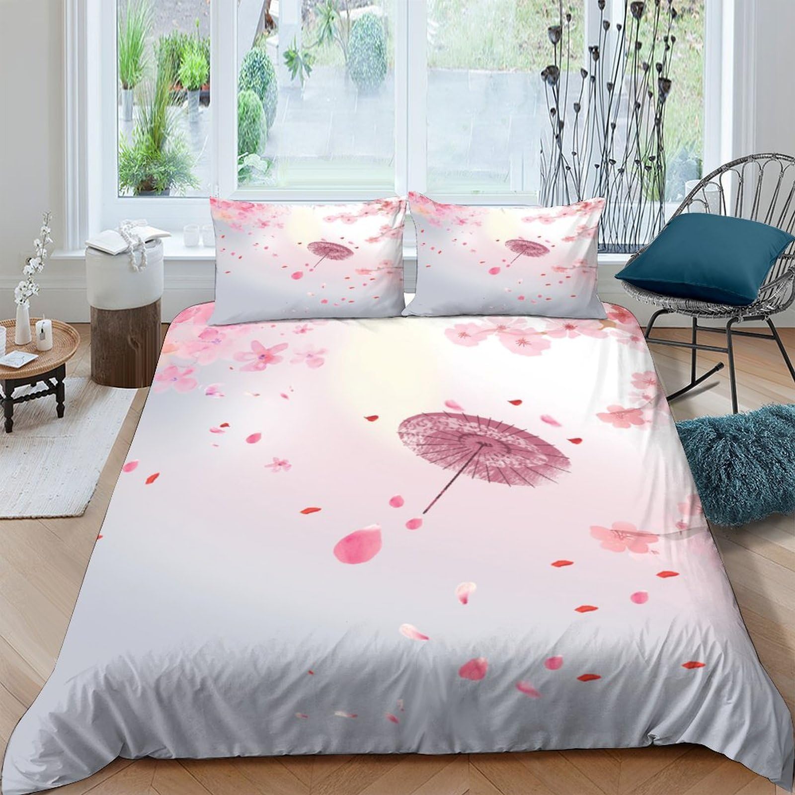 Ctjqhvkz Style-10 3D Printed Pink Umbrella Fitted Sheet Microfiber Soft Bedroom Decor Falling Petals Mattress Cover For Home Dorm Use Single（135X200cm）