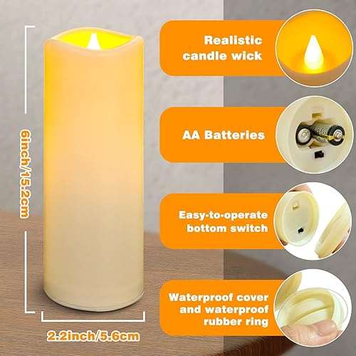 Miniatura 4 de YIWER - Velas sin llama para exteriores, juego de 1 vela de pilas LED con forma de pilar, velas eléctricas falsas impermeables con control remoto,