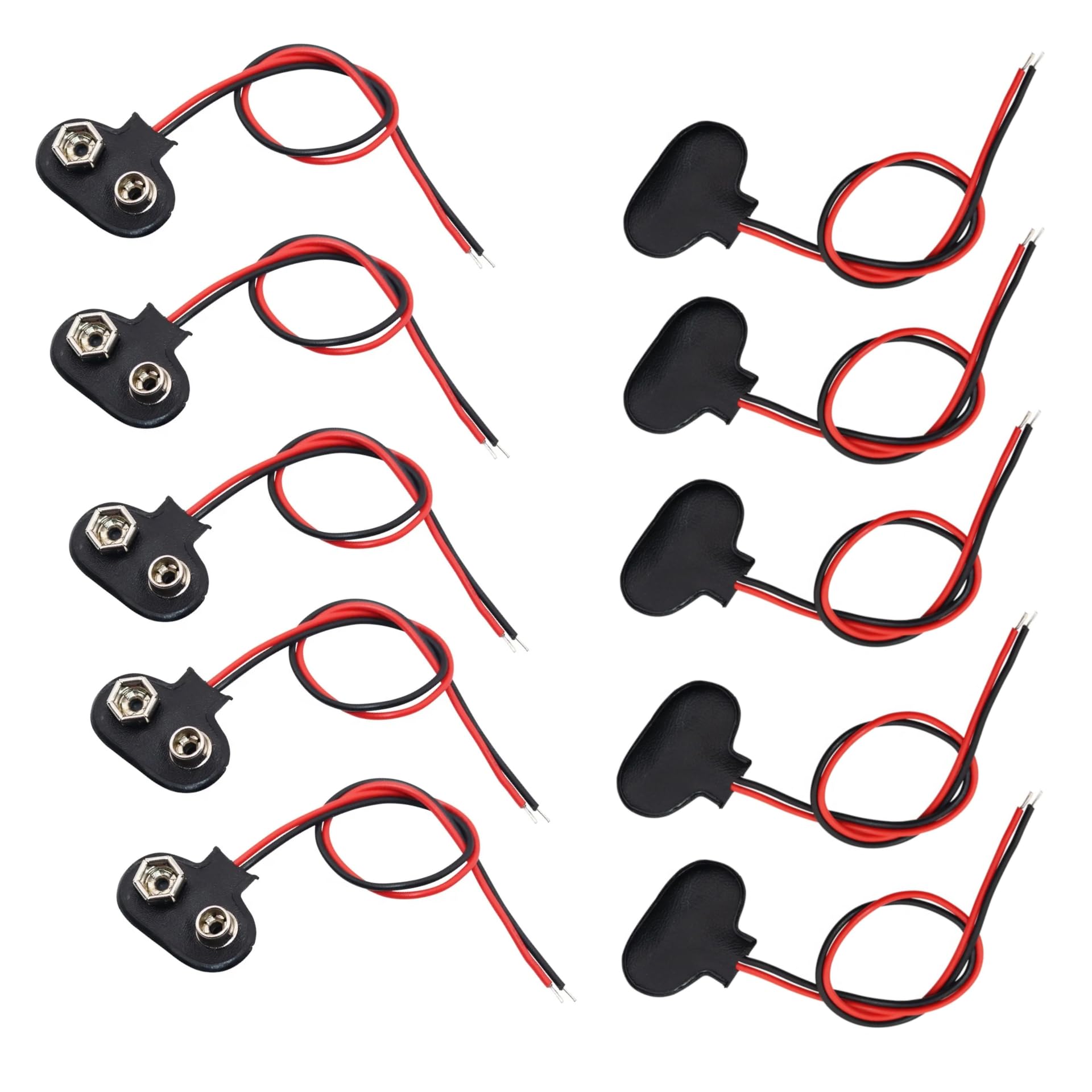 CentIoT - 10 Pcs Snap 9V (9 Volt) Battery Clip Connector - Type Black connector w red and black open ended lead wire-image-43