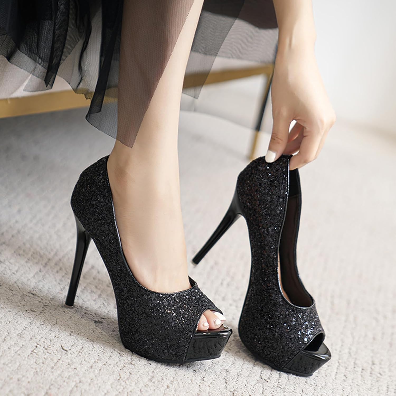 Women's Sparkling Rhinestone Peep Toe Prom Pumps Sexy Platform High Stiletto Heels Diamond Dress Nightclub Party Sandals for Wedding Bride Evening - Image 3