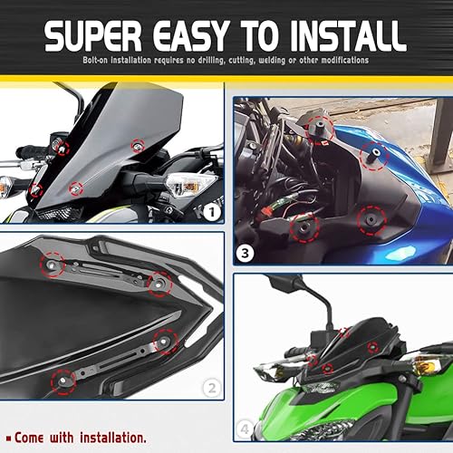 Miniatura 4 de Deflector de viento de motocicleta para Z900 17-19 Touring Winscreen Protector de visera Pare-brise compatible con K-awasaki Z 900 Z-900 2017 2018
