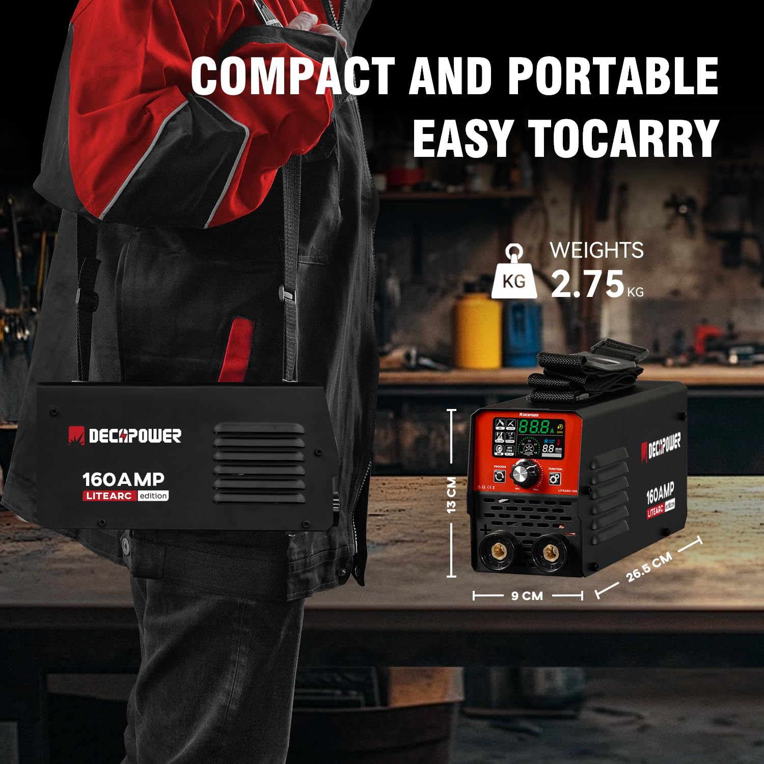 Decapower mini estación de soldadura MMA, 160A equipo máquina de soldadura por arco, inversor MMA Soldadura Electrodo Soldadura Portátil para uso familiar (ARC-160+ WP-17V)