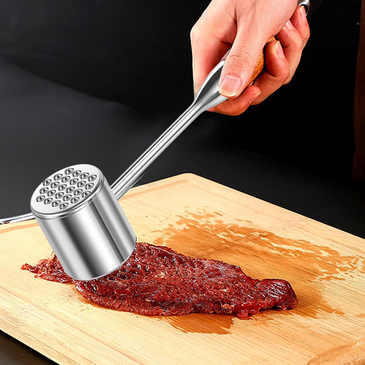 5PC 1.1Lb Dual-Side Meat Tenderizer Hammer, Heavy Duty Mallet with Wood Handle for Kitchen,Heavy Duty Pounder For Tenderizing Steak,Meat Tenderizer Mallet Ideal for Tenderizing Steak,Chicken,Beef