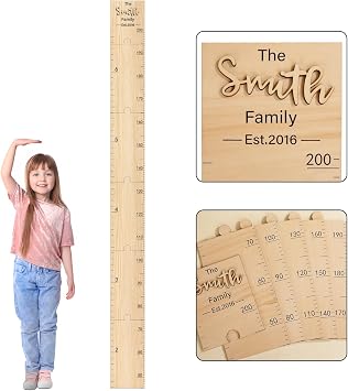 Custom Wooden Kids Height Chart with Name Date - Cute Wall Growth Measurement Ruler for Baby Boys & Girls, Nursery & Room Decor - Easy Install, Premium Wood