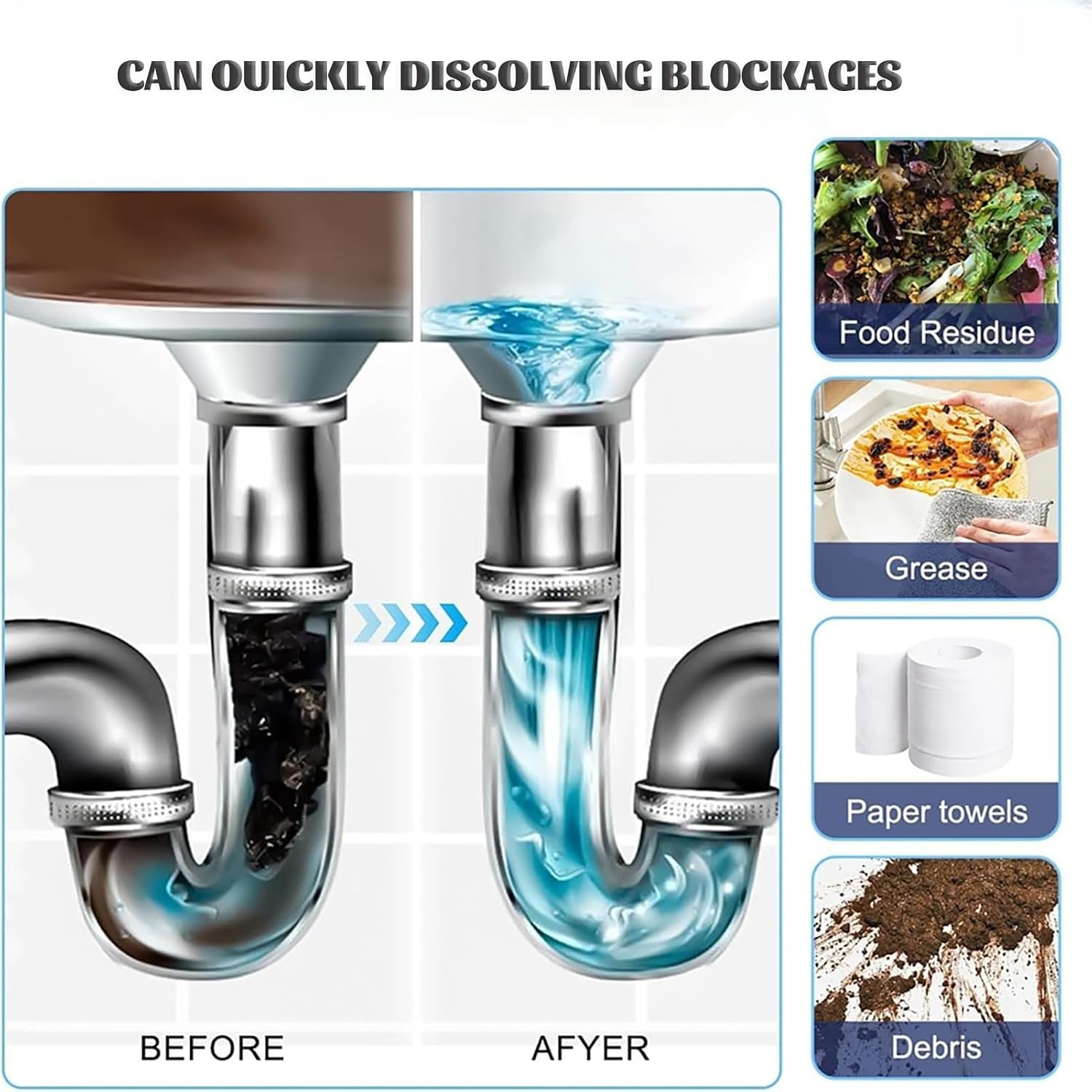 Powerful Sink and Drain Cleaner for Clogged Pipes, Kitchen, Bathroom and Shower (2PCS)