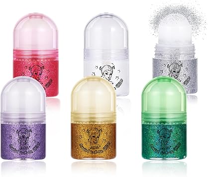 Roll On Body Glitter, Face Glitter Gel, Fruit Scented Body Glitter, Sequins Shimmer Face Paint, Sparkling Sequins Festival Glitter Cosmetic, Chunky Glitter for Eye Lip Hair 6 Colors