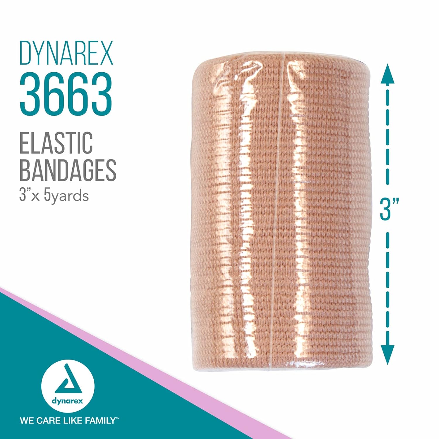 Dynarex Elastic Bandages, Outstanding Compression and Stretch, Latex-Free, Individually-Wrapped Elastic Bandage with 2 Clips, 3" x 5 yds., 1 Case of 50 Bandages (5 Boxes of 10)