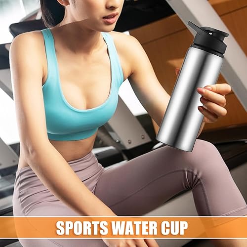 Miniatura 5 de Botella de agua deportiva de 24 onzas, botella de agua de metal de acero inoxidable para hombres, mujeres y niños, a prueba de fugas, botella