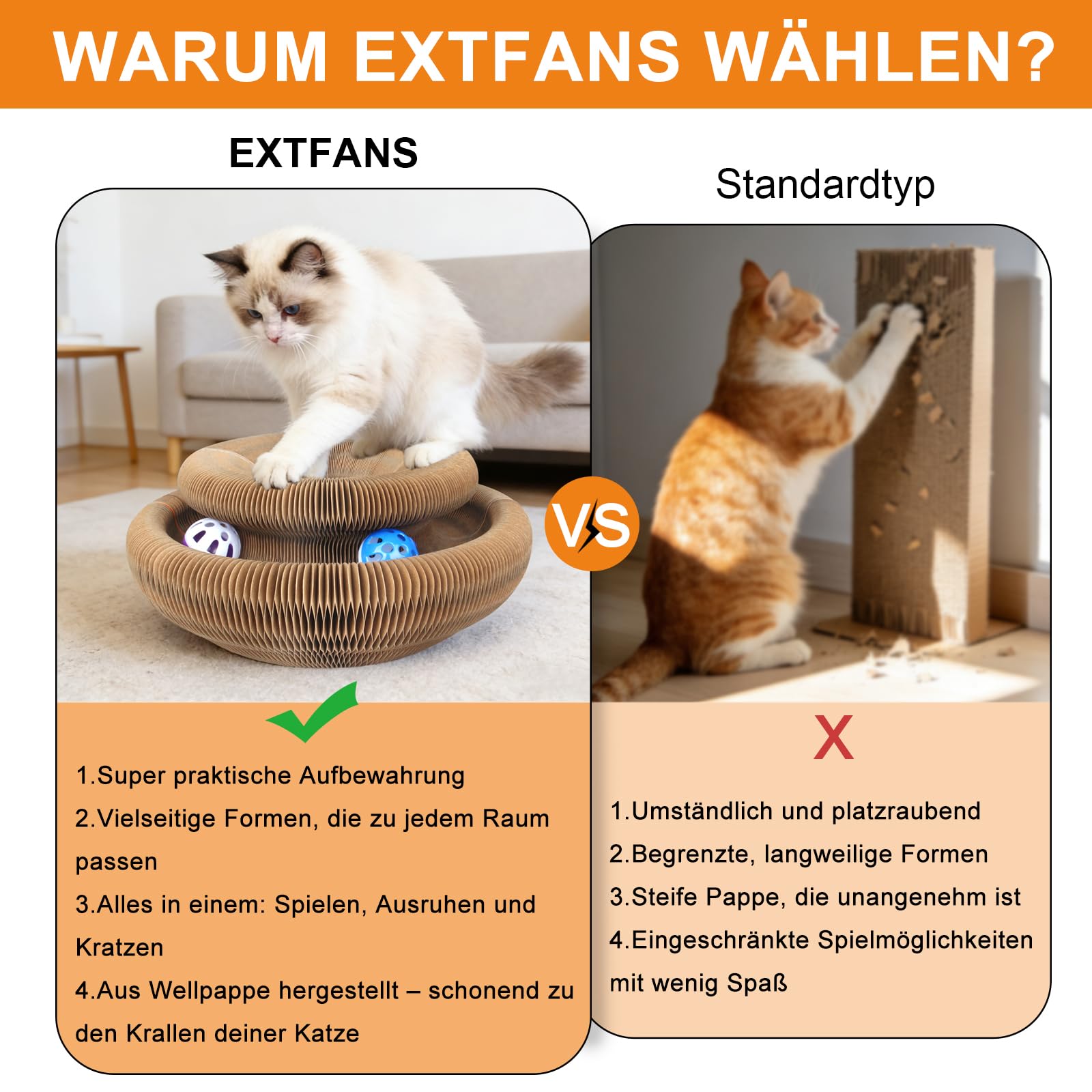 Kratzbrett Katze, 2-in-1 Cat Kratzbrett mit Glöckchen, Magische Orgel Cat Scratching Board, Zusammenklappbares interaktives Katzenspielzeug für den Drinnen und draußen(2 Stück)