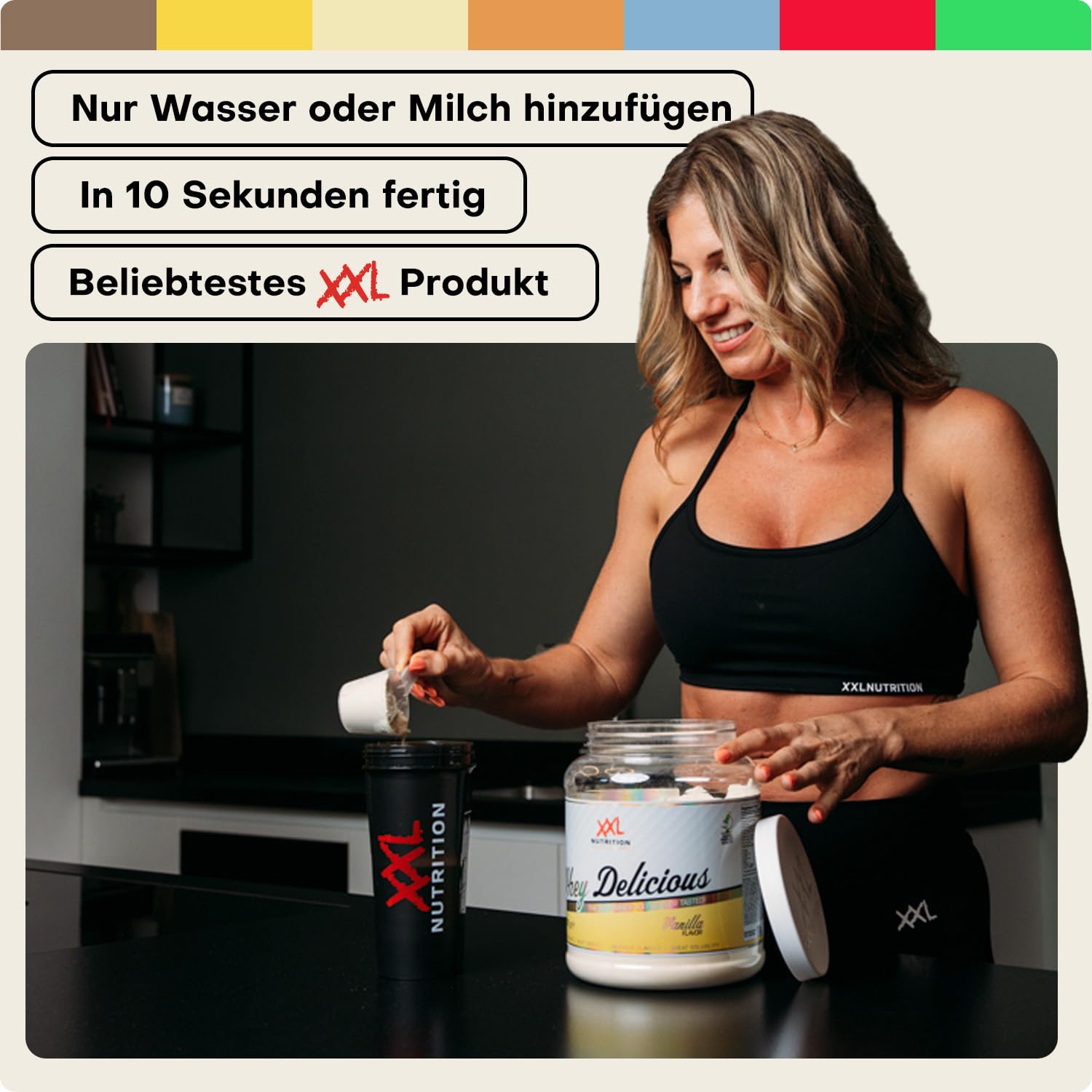 XXL Nutrition - Whey Delicious Protein Pulver - Leckerste Shake - Eiweiss Pulver, Whey Protein Isolat & Konzentrat - Hohe Qualität - 78,5% Proteingehalt - Schokolade - 450 Gramm