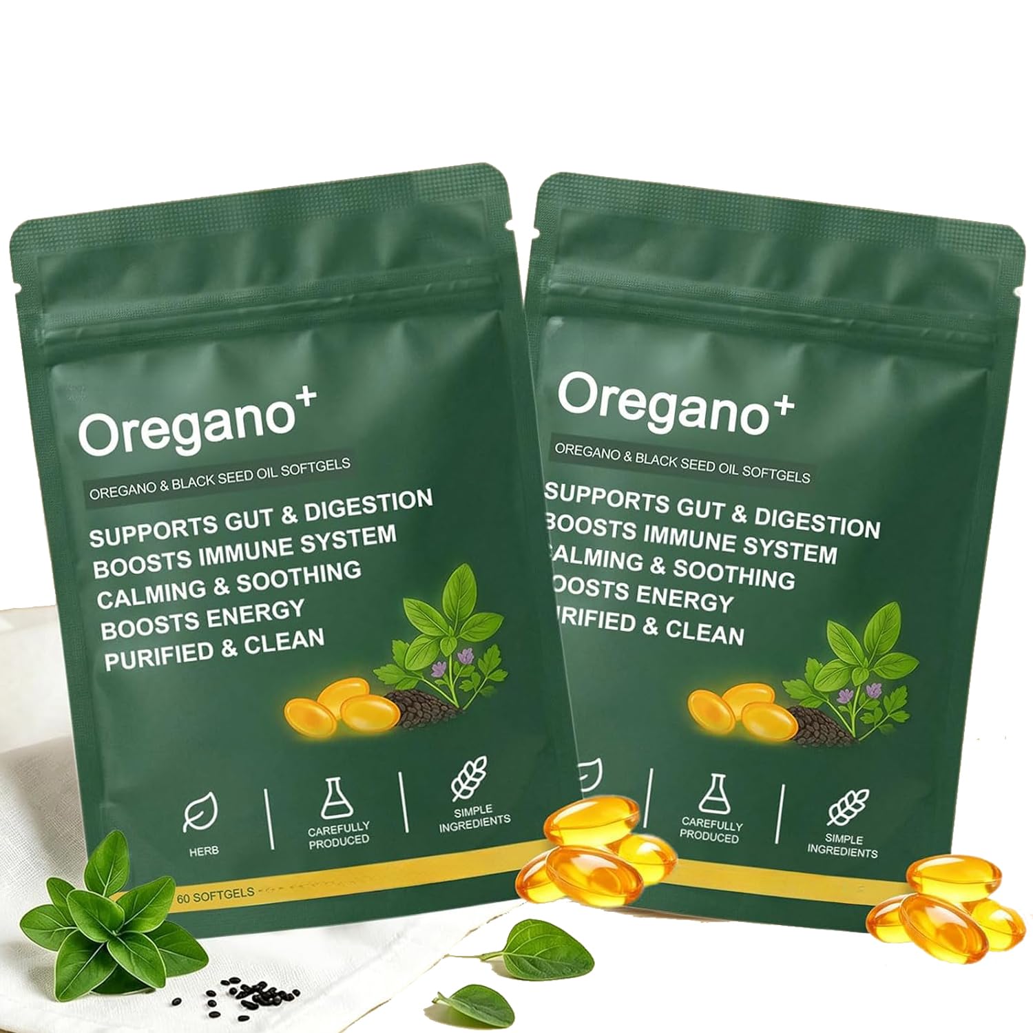 Aceite de orégano y extractos vegetales de semilla negra, 2 unidades.
