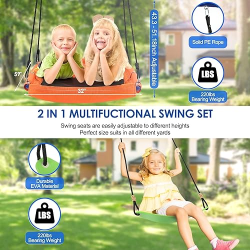 Miniatura 3 de Juegos de columpios para patio trasero  Soporte de columpio de metal resistente al agua de 2 asientos para niños con plataforma ajustable cinturón