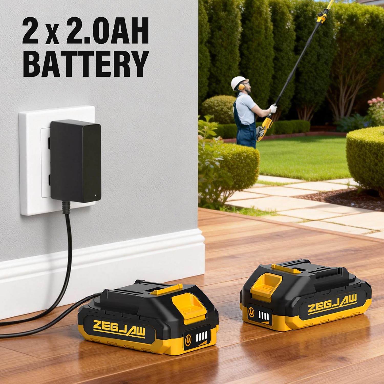 Pole Hedge Trimmer Cordless, 9-Feet Reach Power Hedge Trimmer with Extension Pole, MAX 20-inch, Multi-Angle, 2 * 2.0Ah Battery and Fast Charger Included