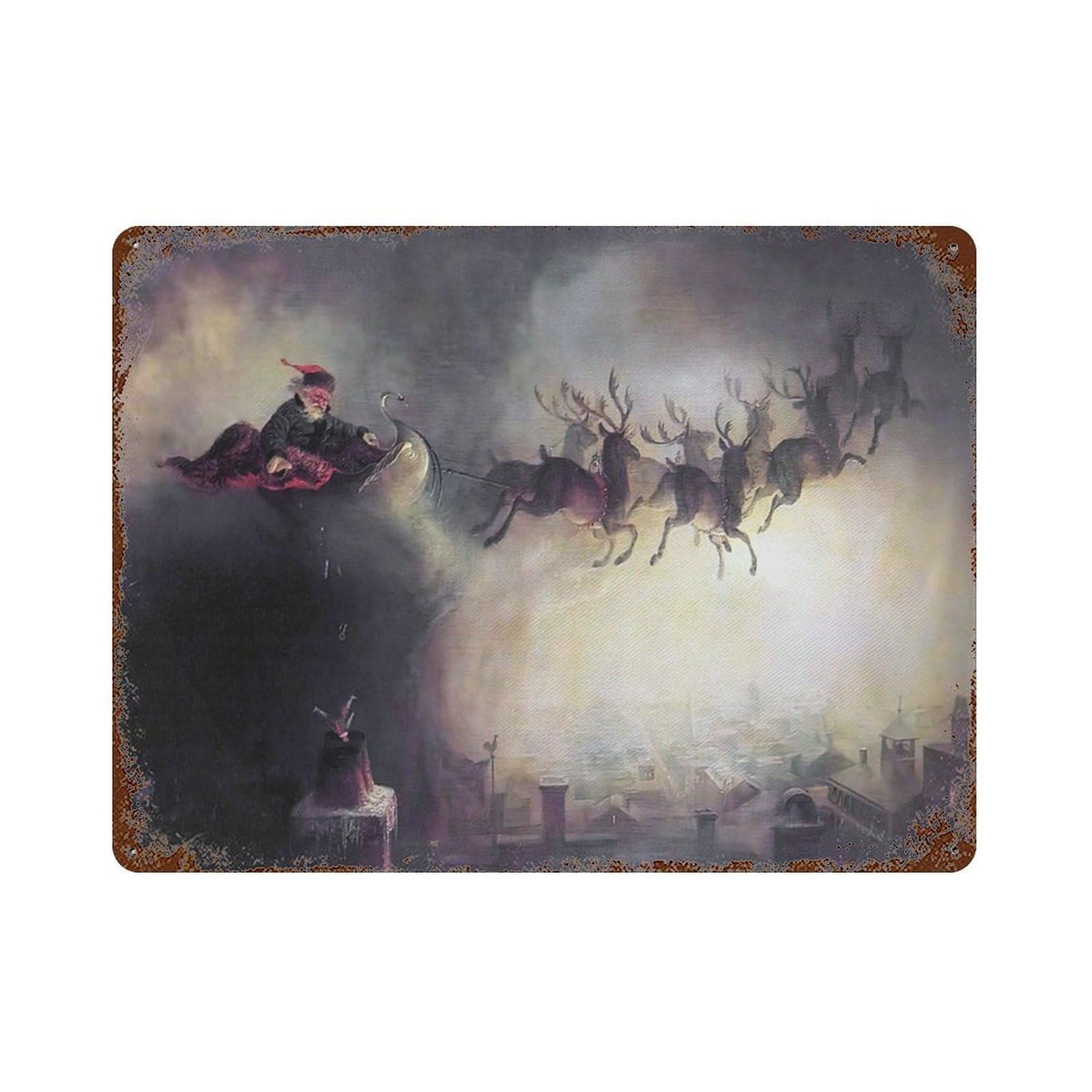 xiaoxiaoshen Retro Santa Claus, Farmhouse Christmas, Sleigh Reindeer Wall Decor Art Metal Tin Poster Modern Home Decor Art Home Bar Shop Decorations Vintage Sign 30x40cm
