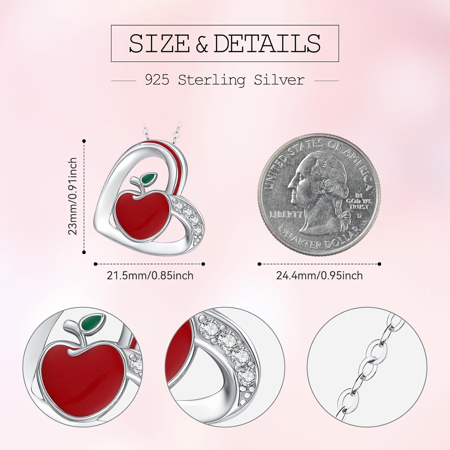 Cute Fruits Necklace Sterling Silver Apple/Strawberry/Cherry Pendant Fruits Jewelry Graduation Gifts for Women Girls - Image 2