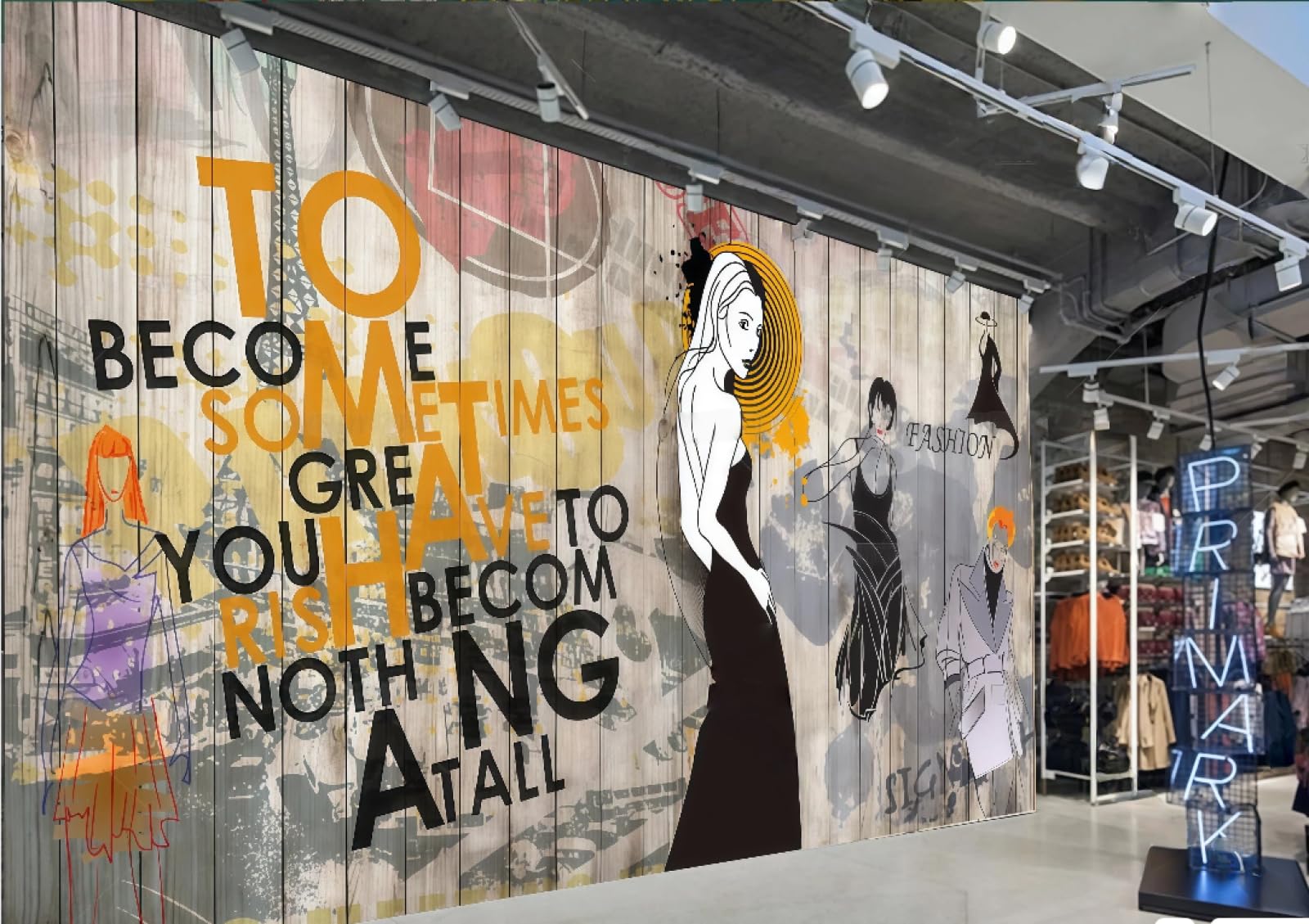 Xdoubao 3D Wallpaper Retro Wooden Board Hand-Painted Fashion Clothing Store Shopping Mall Coffee Shop Background Mural Western Restaurant Wallpaper,,430X300cm