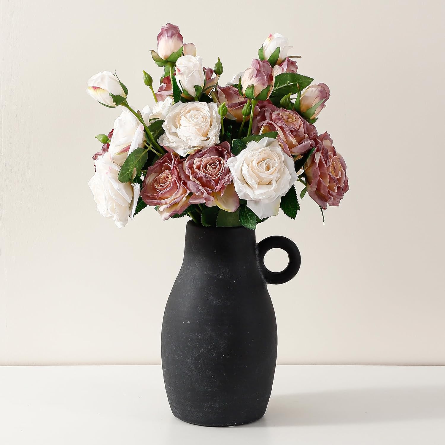 Large Ceramic Vase, Rustic Farmhouse Vase for Home Decor, Tall Decorative Flower Vase for Pampas Grass, Flowers, Living Room, Kitchen, Office Decor Table Centerpiece, 12.8 Inch Tall