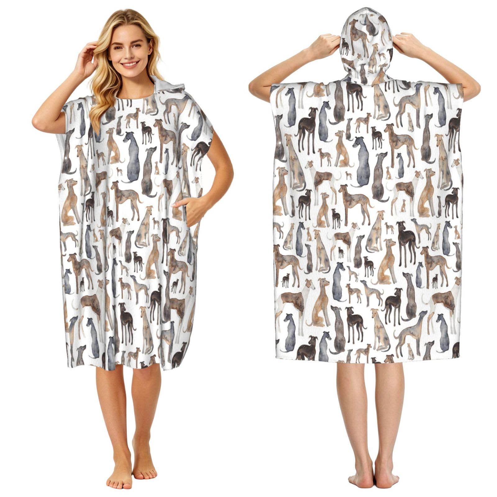 Poadnly Greyhounds Wippets And Lurcher Dogs, Adult Hooded Beach Towel 90 x 110 cm,Changing Bath Robe, Surf Poncho Towel For Women Men