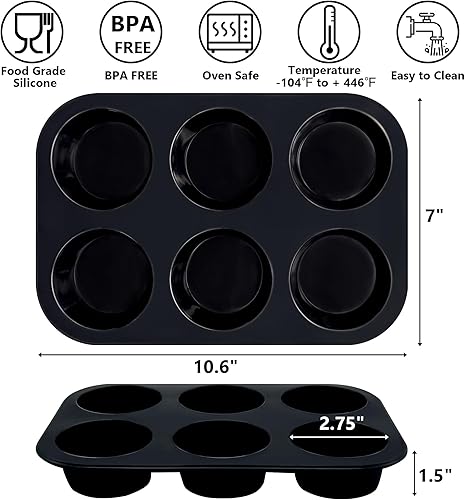 Miniatura 3 de Inn Diary Molde de silicona para magdalenas con 6 cavidades, bandeja antiadherente para magdalenas, huevos, magdalenas, quiches, sin BPA, moldes