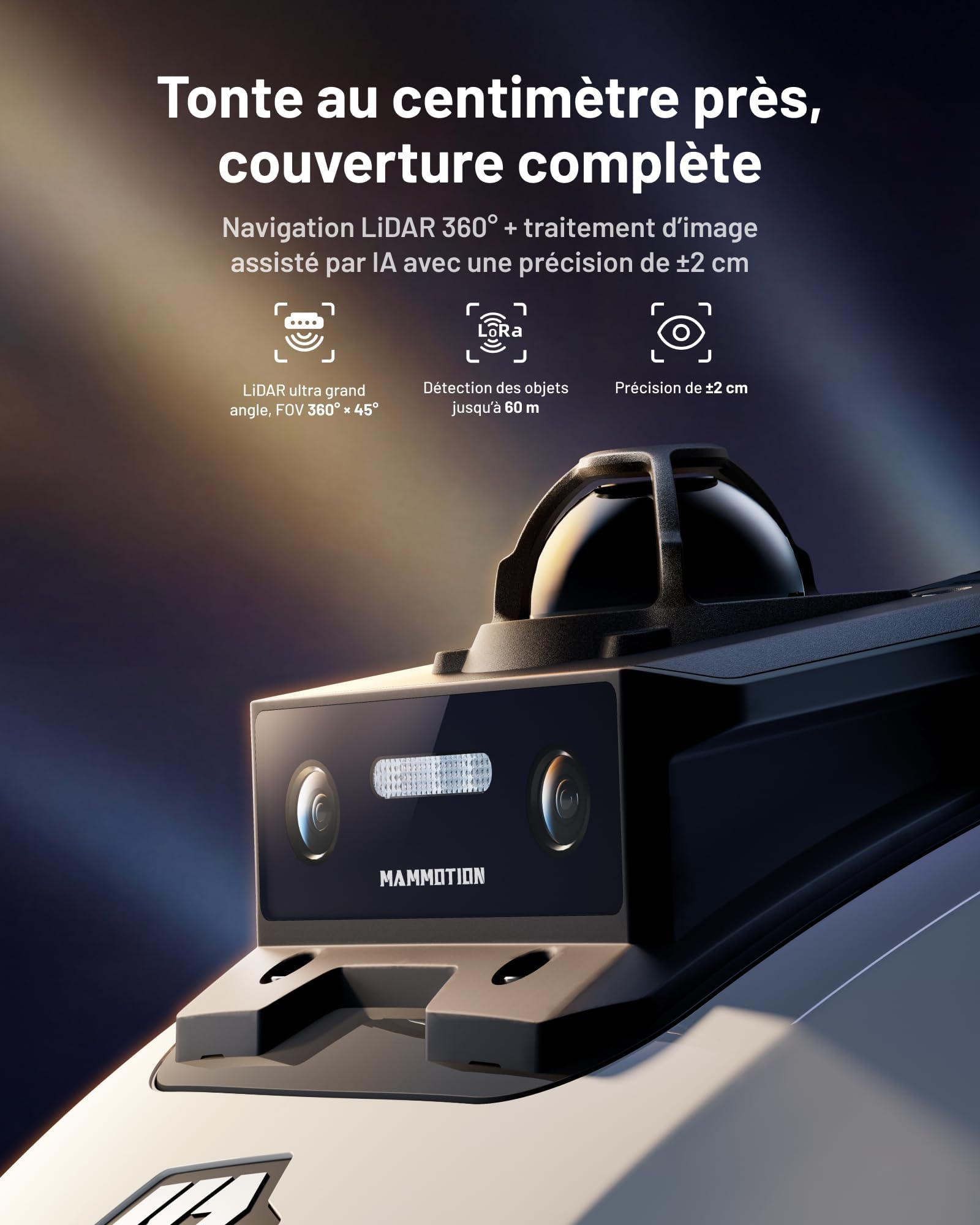 MAMMOTION YUKA Mini 2 1000 Robot Tondeuse sans Fil Périmétrique – Jusqu’à 1000 m², Navigation 360° LiDAR + caméra avec Pilotage par IA, détection de Plus de 300 Obstacles, DropMow, pentes de 45% - 2