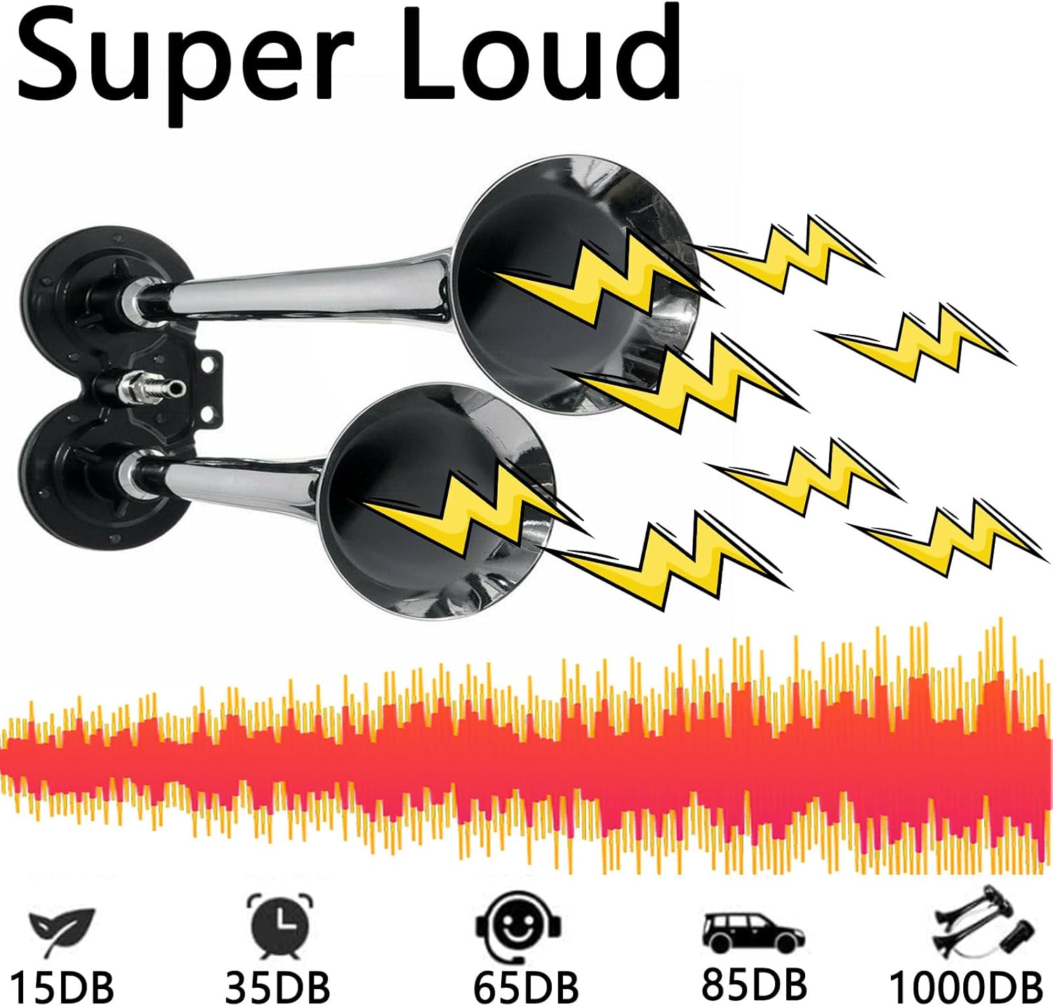 1000DB Train Horn For Truck 12V Air Horns Kit For Truck/Car/Pick up/Suv/Boat Car Electric Horn Super Loud Airhorns Horn Loud (Silver)
