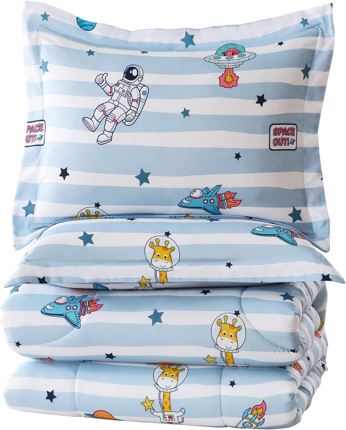 MICORAL Astronaut Blue Twin Comforter Set for Boys/Girls, 2 Piece Soft Brushed Microfiber Kids Bedding Set, All Season Comforter Set Washable