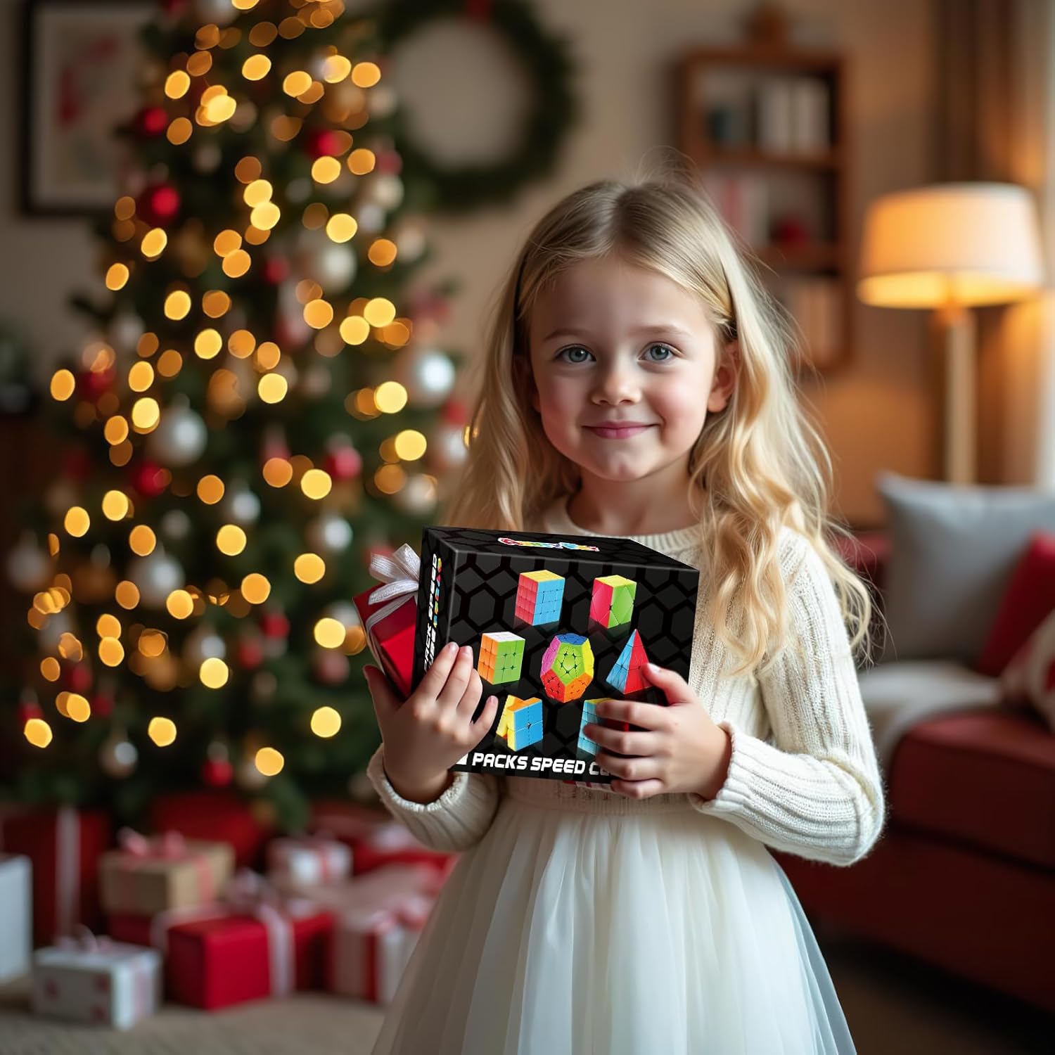 Speed Cube Set, 7 Pack Speed Magic Cube Set with 3x3, 2x2, 4x4, Pyramid Megaminx, Stickerless Speed Cube for Kids Toddlers Adults, Puzzle Cube for Kid