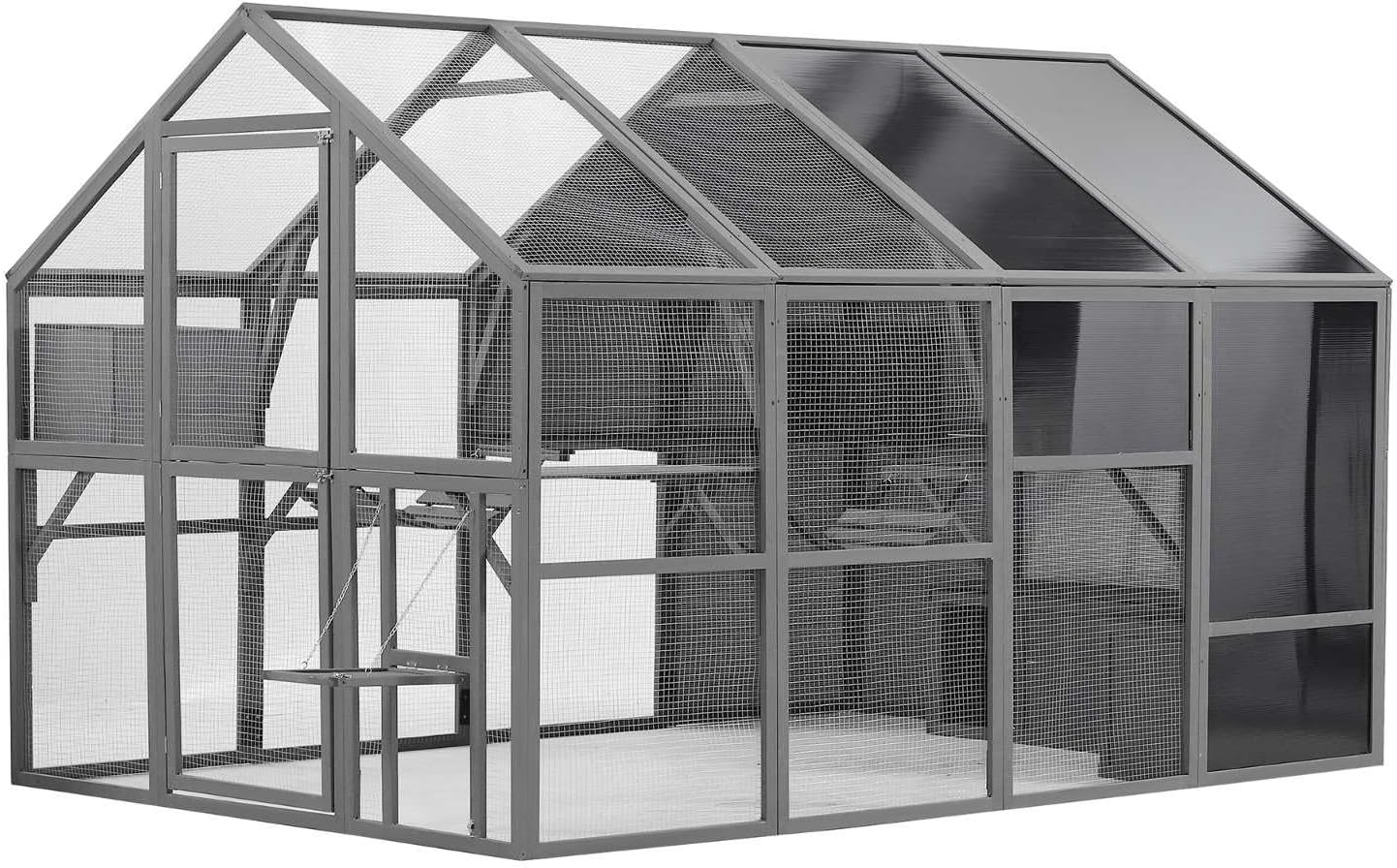 Outdoor Cat Enclosure Large Catio with Sturdy Wood Frame, UV Protection, Multiple Platforms, Safety Lock, Resting Boxes, and Bouncy Bridges for Cats - Ideal for Outdoor Playtime, Gray