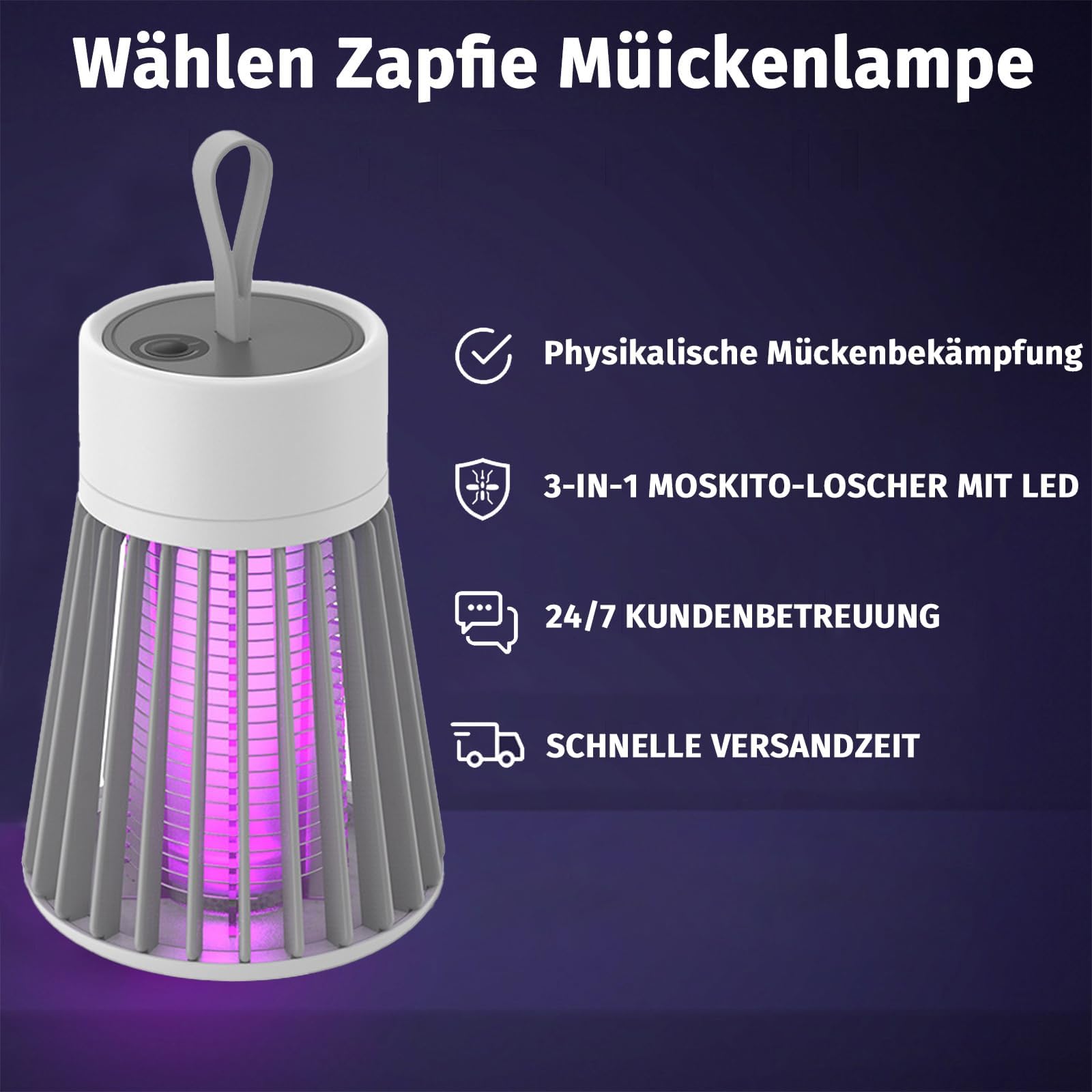 Zapfie Mückenlampe, Mückenlampe Camping, Mückenfalle Mückenlampes Akku, Moskito Lampe, Wiederaufladbar, Wasserdicht Ipx4 für Küche Innen Außen Camping
