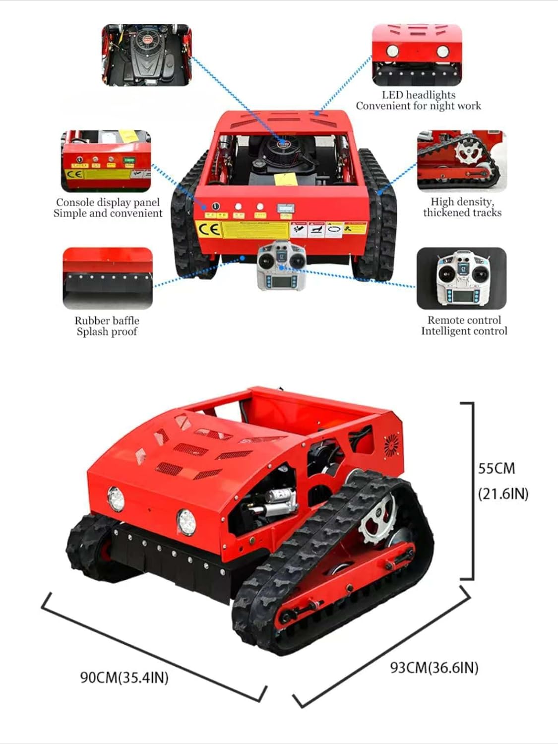 Remote Control Crawler Mower, 21.5-Inch Cutting Width, Self-Propelled Tracked Mower for 60° Slopes, 1640ft Remote Range, Adjustable Cutting Height 0-10.2 Inches