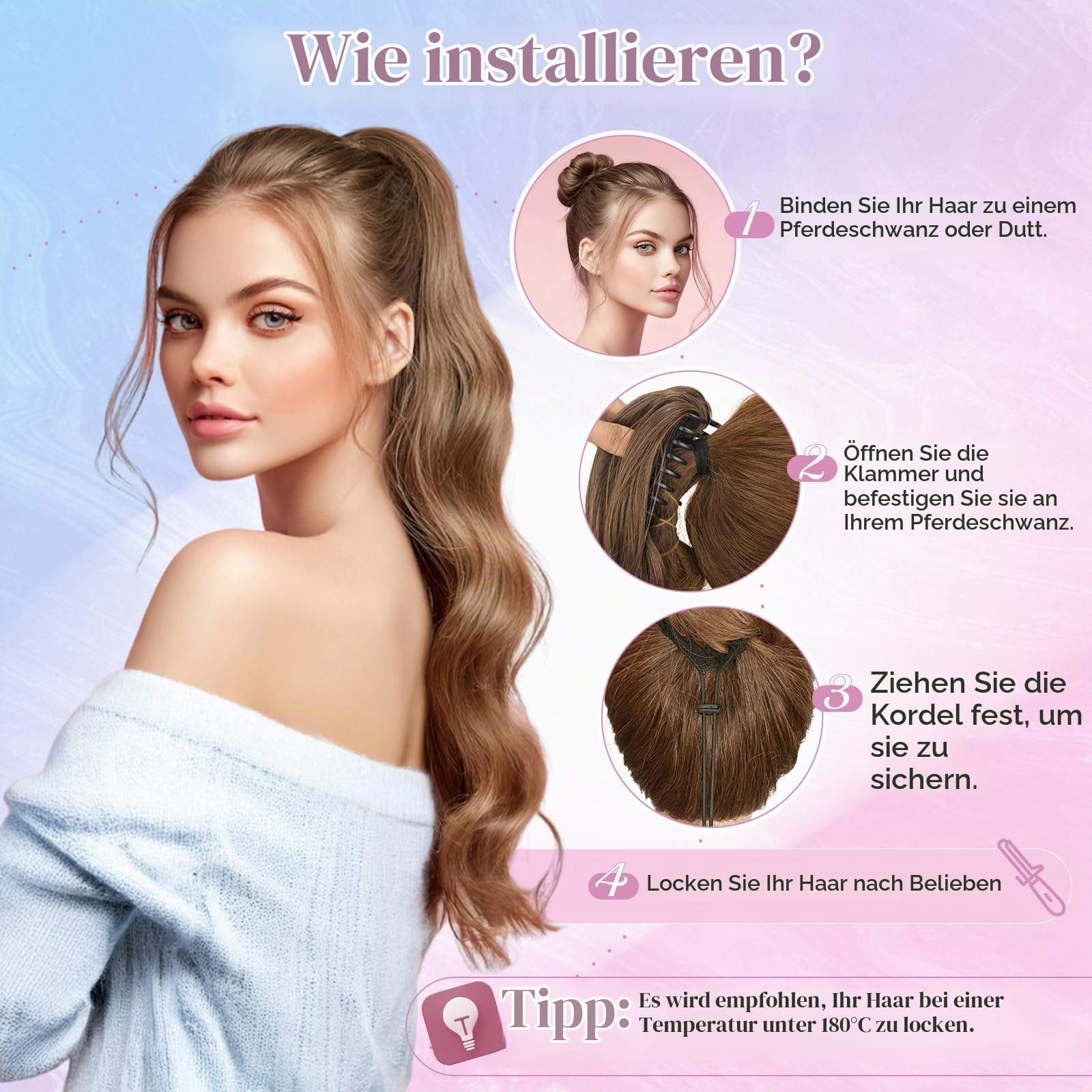 MY-LADY Ponytail Extension Zopf Echthaar, 40cm Dunkel Braun Lang Pferdeschwanz mit Klammer Clip In Zopf Haarverlängerung für Damen Glatt 105g #02