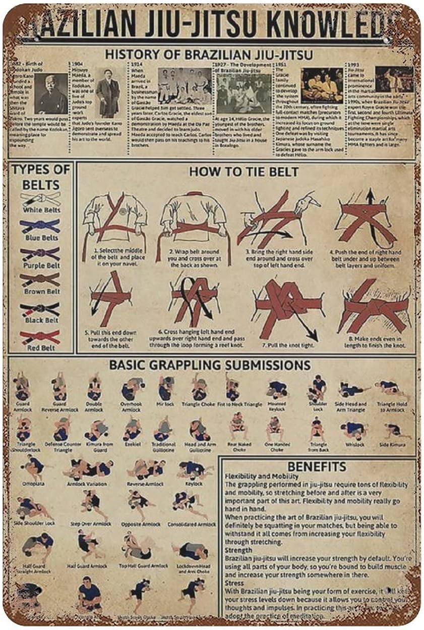 Dreacoss Metal tin Sign,Retro Style, Novelty Poster,Iron Painting,Brazilian Jiu Jitsu Knowledge Tin Sign -Fighting Martial Print Art Loving Jiu Jitsu Gift,Wall Decoration Plaques,Size 8x12 Inches