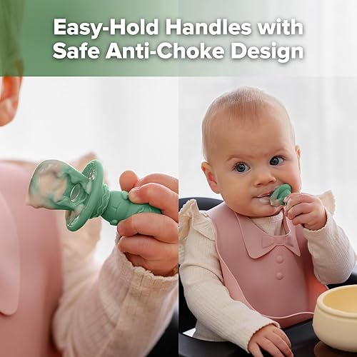 Miniatura 4 de Haakaa Cucharas de silicona para bebés de 6 meses, utensilios para bebés con mango de astronauta antiestrangulamiento, fácil de agarrar, aptas para