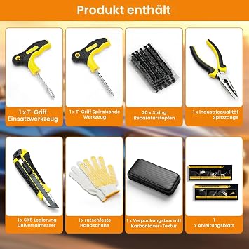 Flat Tyre Repair Kit - Puncture Plug and Patch Kit with Sealant Ideal for Car Truck Motorcycle Bicycle - Quick Repair